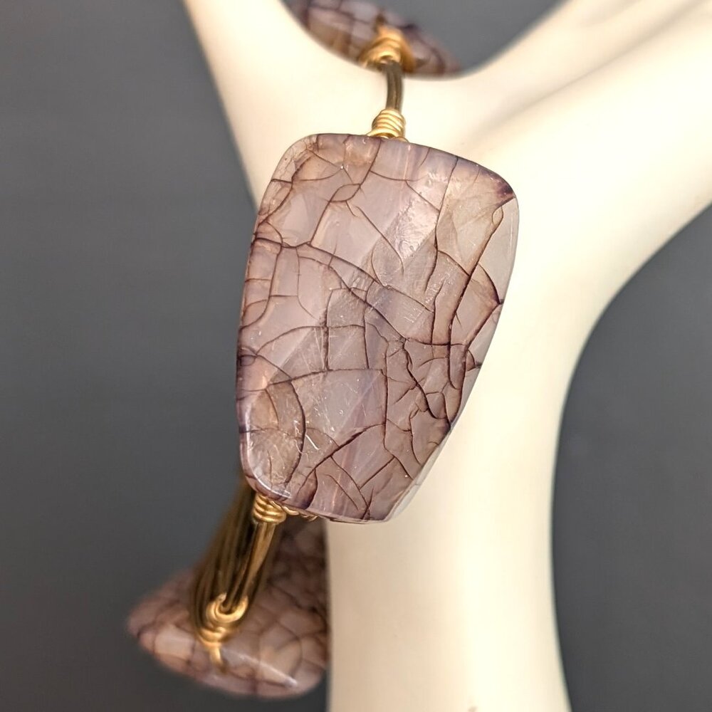 Mauve bead with crackle accents wire wrapped bangle